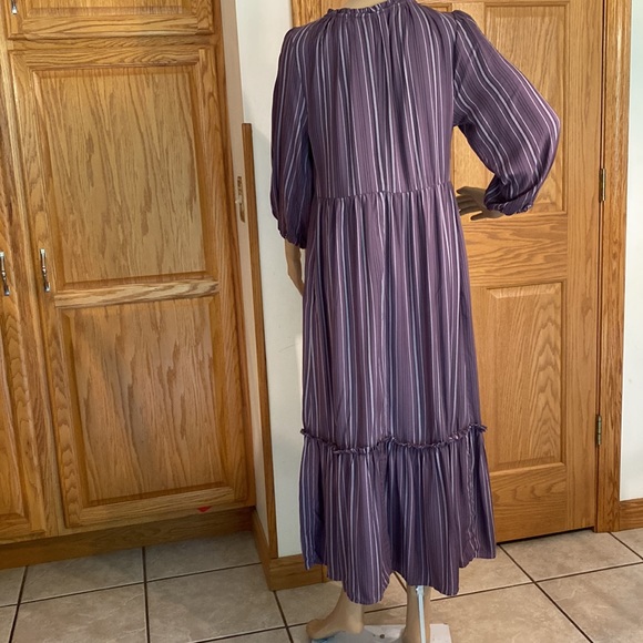 Isabel Maternity- plum striped, long sleeve maxi dress with side pockets - Picture 5 of 13